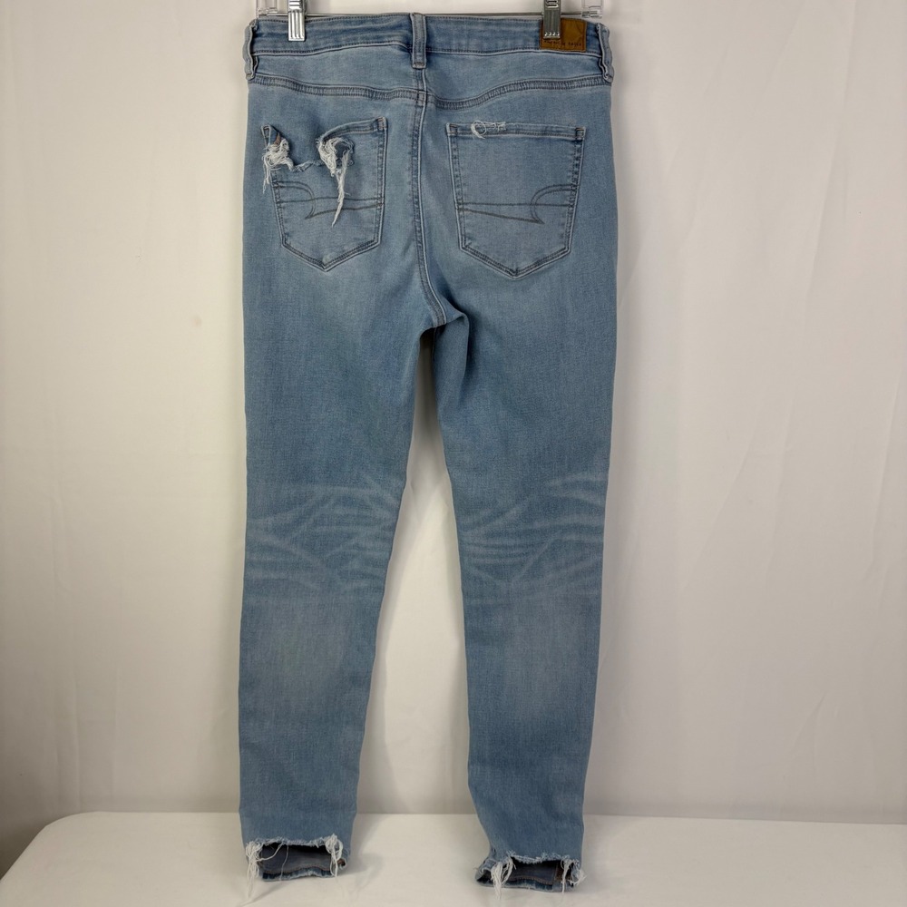 American Eagle High Rise Jegging Light Wash Distressed Frayed Hem Jeans Size 10 - Picture 7 of 11